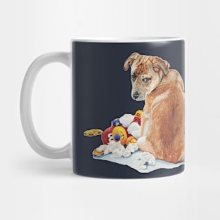 cute brown puppy with torn teddy bear Mug